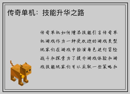 传奇单机：技能升华之路